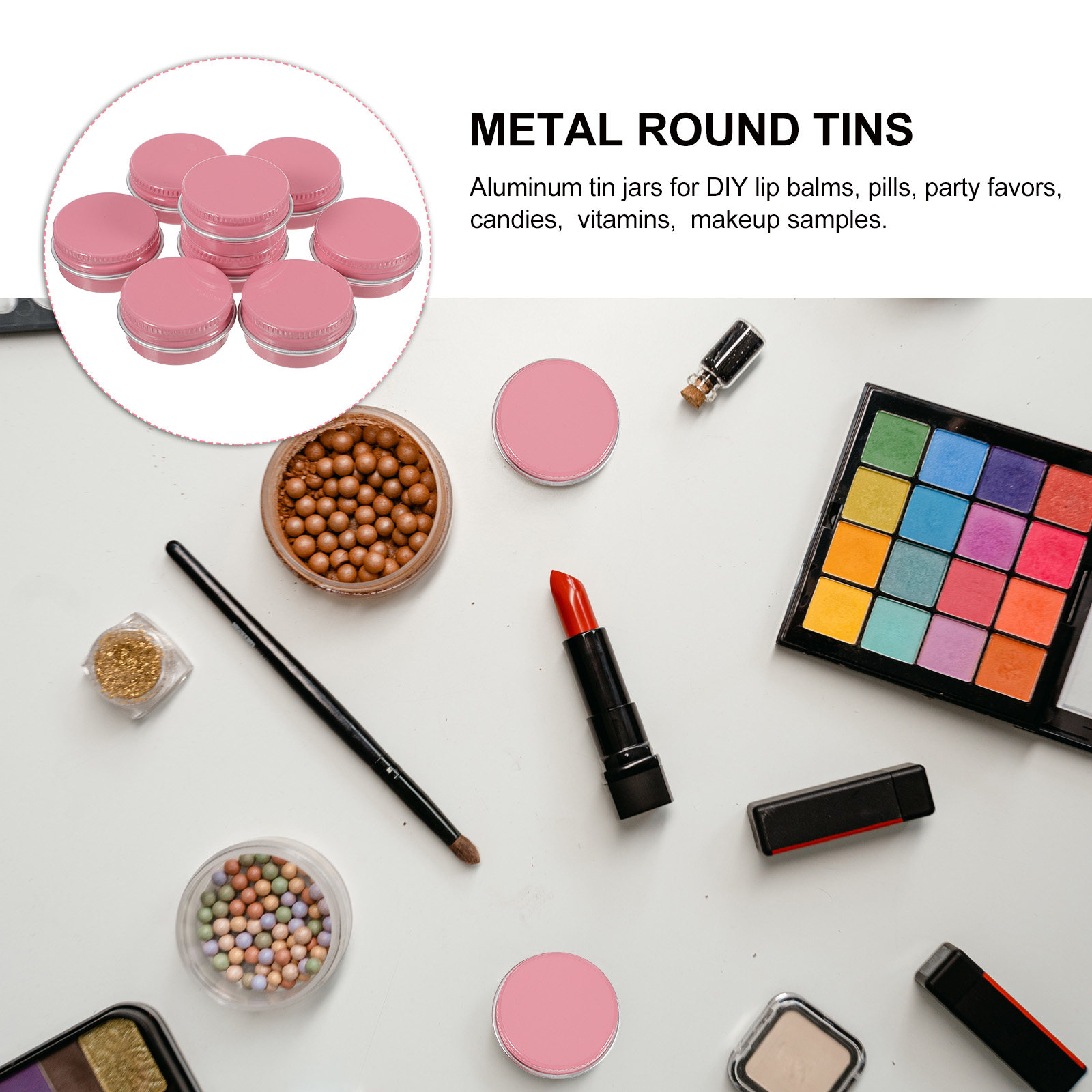 Lip Balm - 8 pots ronds en aluminium, étanches,