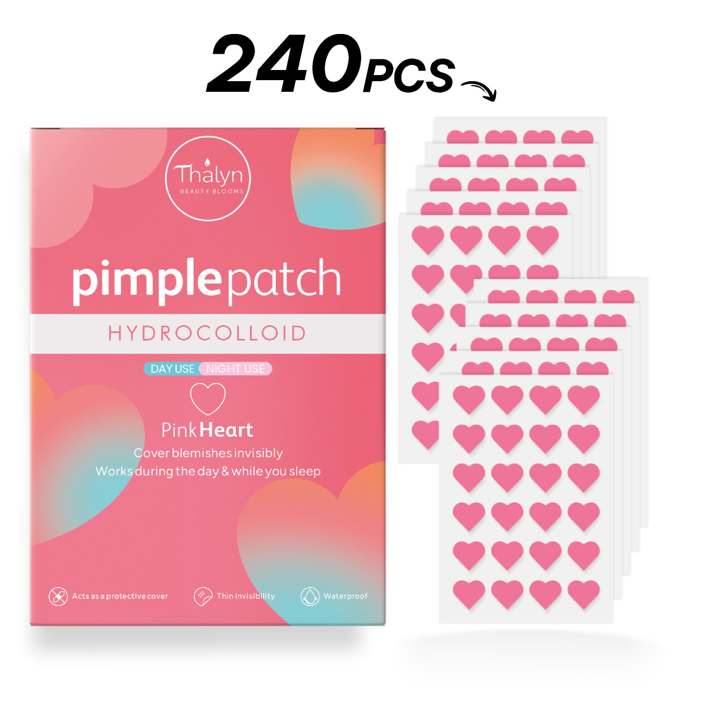 Skincare China - 240 Patchs Cœur Rose pour Boutons